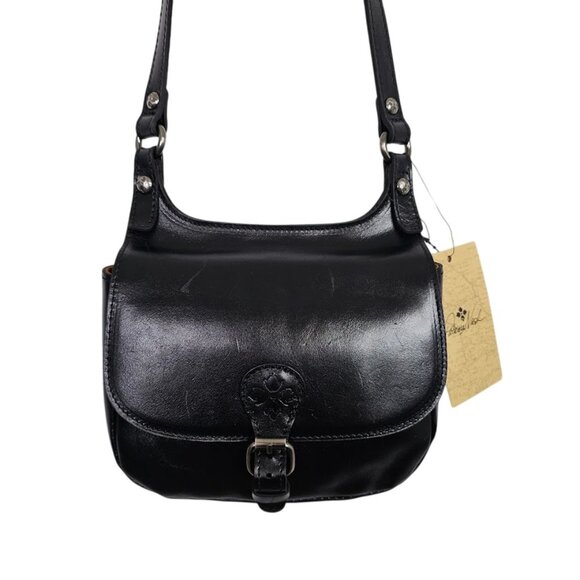 NWT PATRICIA NASH Linny Saddle Crossbody Bag BLACK Distressed Leather Handbag - Picture 1 of 9